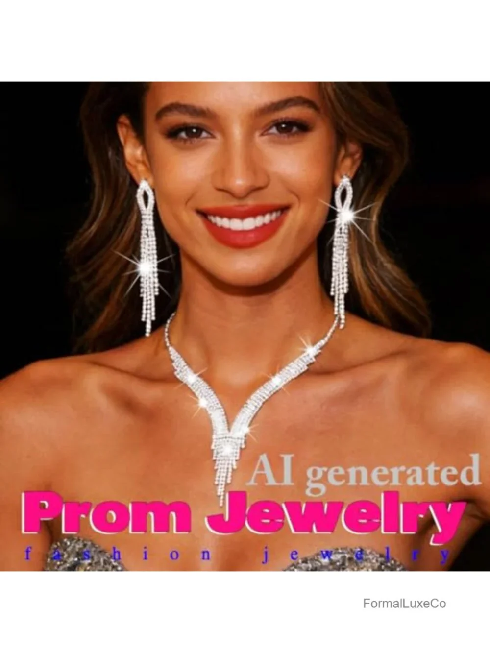 Rhinestone Bridal Jewelry Set - Silver Necklace Earrings Set for Wedding Prom